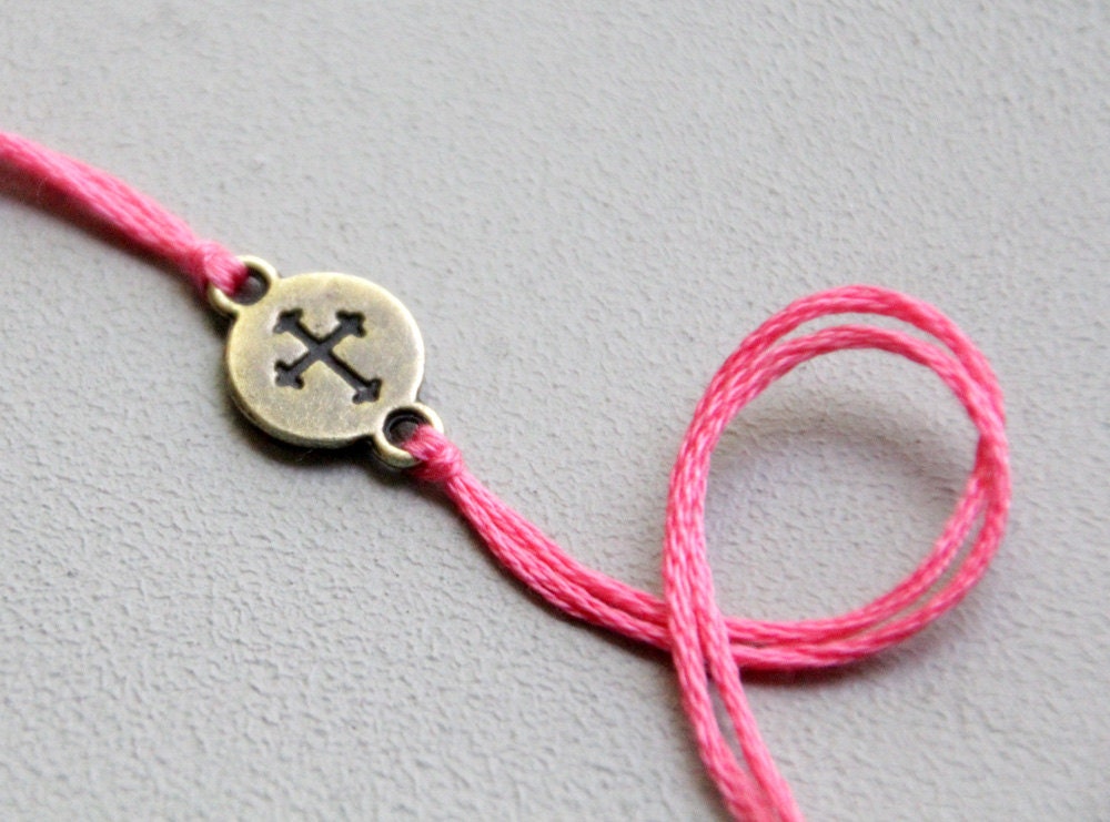 friendship bracelet coral easter wishlet brass sideways cross charm thread wish bracelet letterhappy etsy best friend confirmation gift