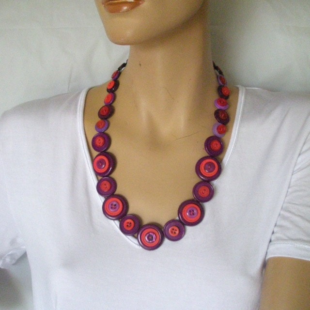 Red on purple button necklace for Red Hat ladies.