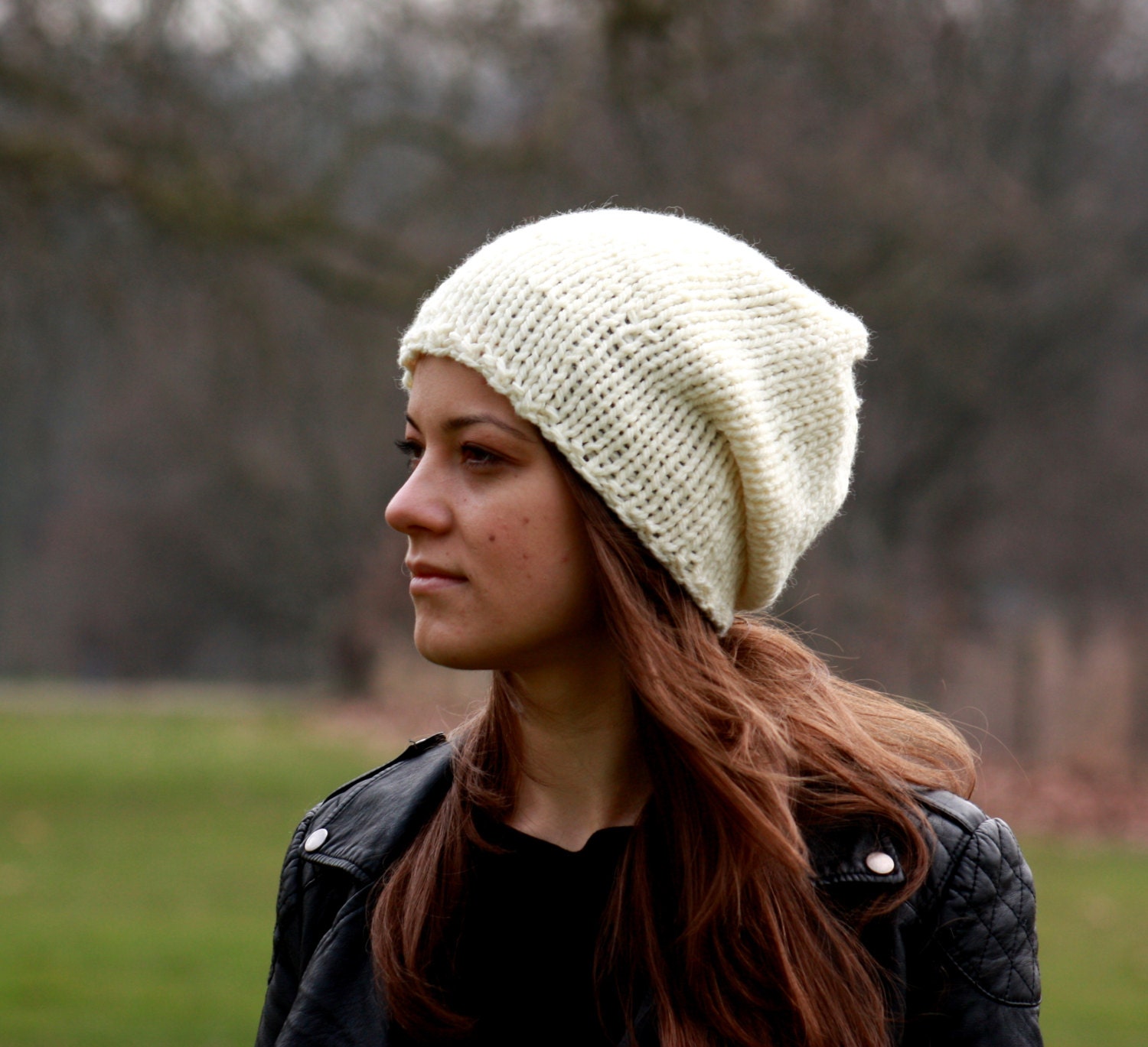 Hand Knit Hat, Women s Hat, Men s Hat, Slouchy Hat, Lightweight Chunky Hat, Champagne