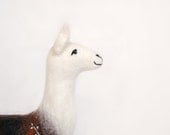 Laura - Felt Llama, Art Marionette, Puppet, Handmade Stuffed Toy. Alpaca. brown cream white neutral. MADE TO ORDER