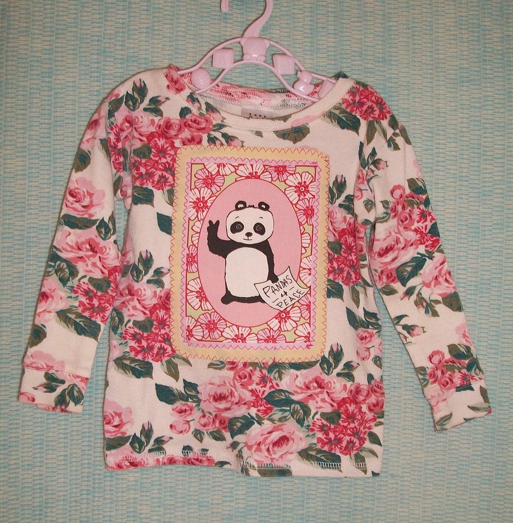 Pandas 4 Peace Girls Size 12-18 Month Upcyled Long Sleeved Pajamas