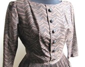 Brown Black Print Dress 1960s 1950s