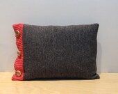Wool Sweater Pillow in Burnt Red and Chocolate Brown  - Upcycled