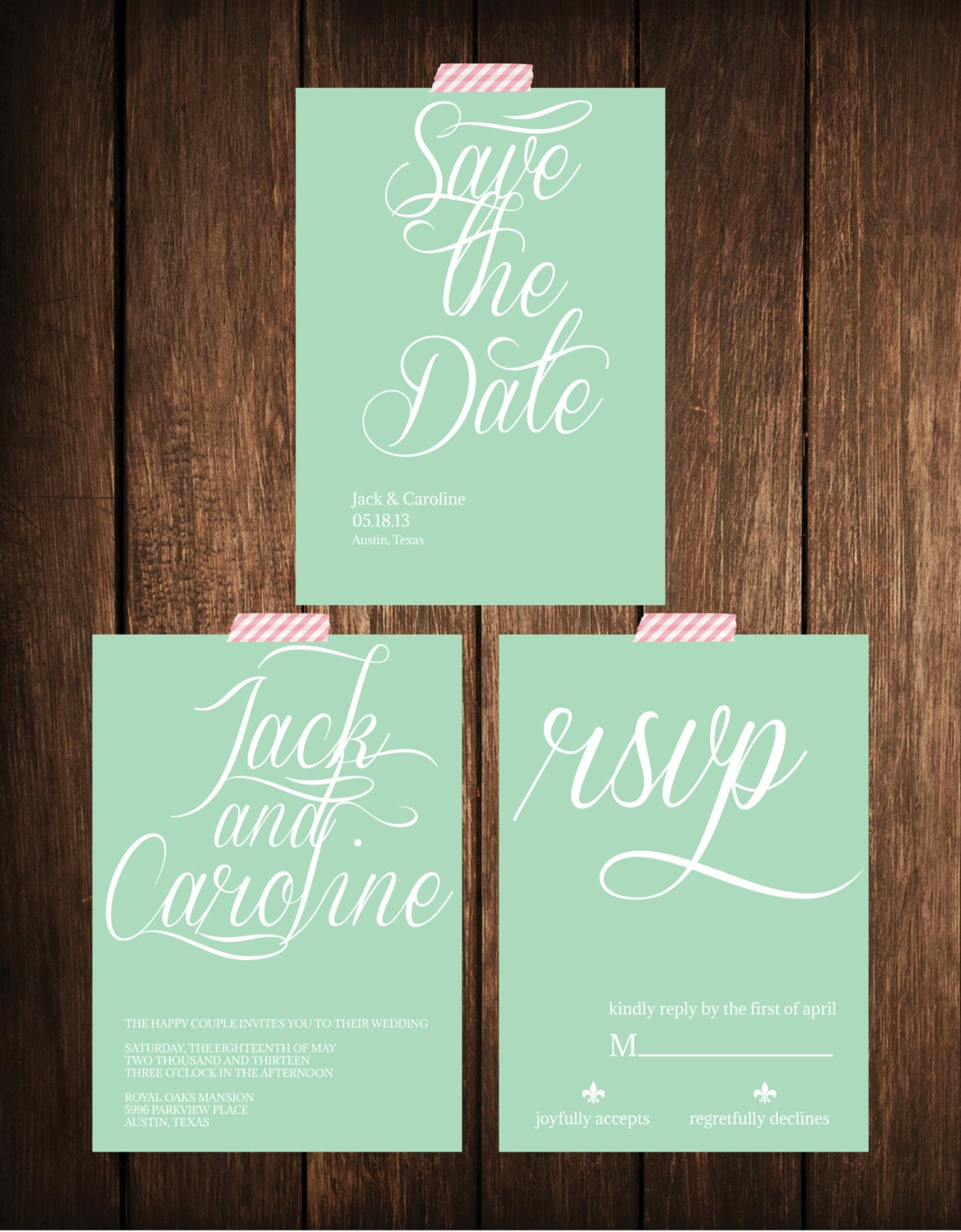 Romantic Mint Script Wedding Invitation Suite DIY Printable Custom & Personalized