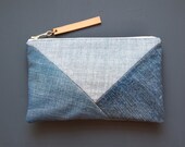 DENIM Patchwork Clutch. Repurposed Denim Clutch. Denim Eco Clutch.