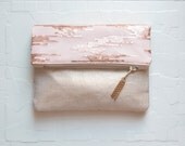 SHIMMER. Blush Pink Sequin Clutch. Gold Metallic Clutch. Sequin Fold Clutch.