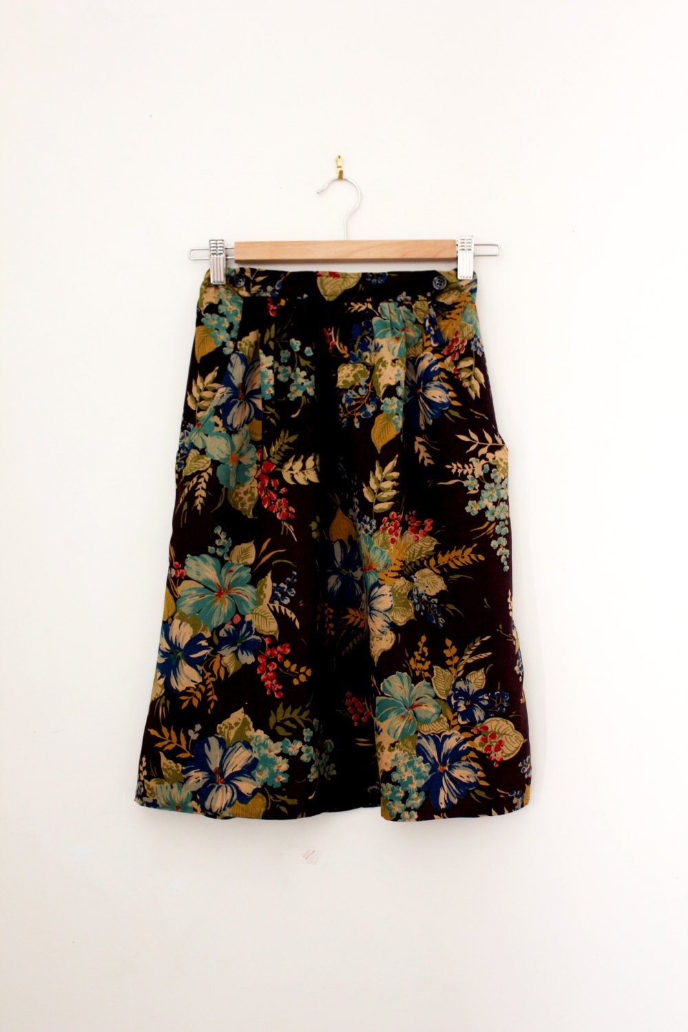 Vintage High Waisted Floral Skirt - Hawaiian Print Skirt - Size Small