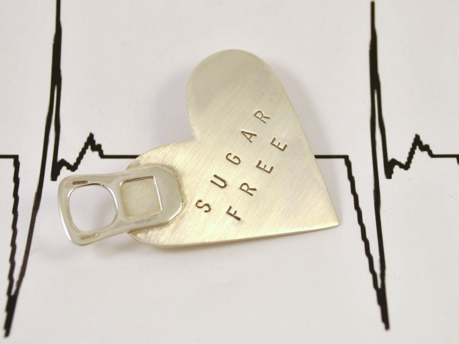 Heart Brooch Hand Stamped  - Sugar Free - Sterling Silver