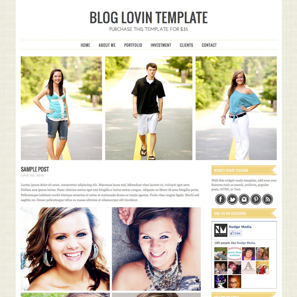 Premade Blogger Template - Photography Blog Template with Slider - INSTANT DOWNLOAD