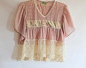Upcycled Women's Shirt / Pale Mauve Romantic Cottage Chic Shirt / Junior's Repurposed ShabbyTop