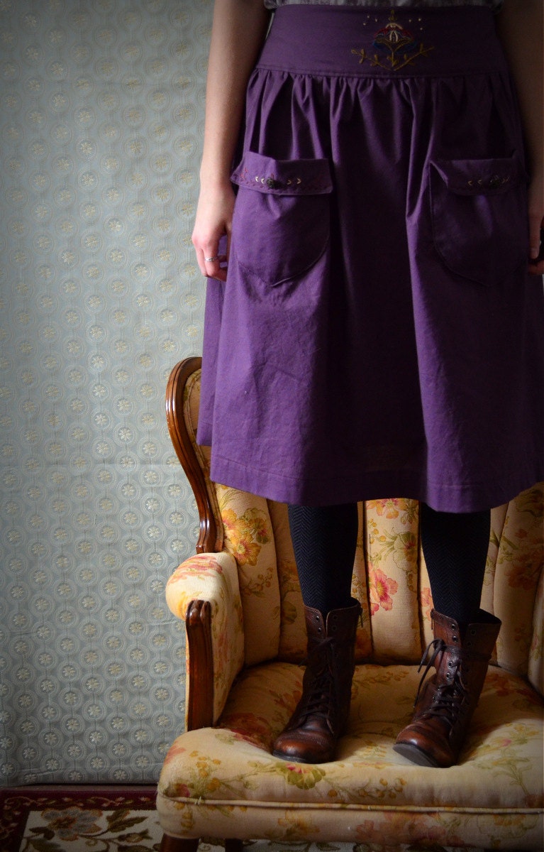 Folk Art --  Gathered skirt with pockets size S 6/8 OOAK