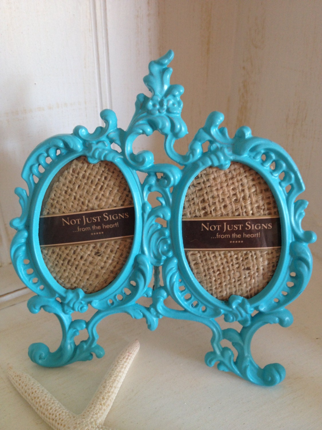 Syroco-Style Double Oval Frames, Double Vintage Frames, Turquoise Vintage Frames