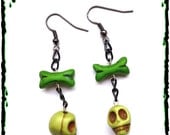ZOMBIE  EARRINGS  sugar skull  bones psychobilly deathrock goth horror / Free Shipping Worldwide