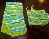 Spring Green Towel Set -- 2 dishcloths and 1 finger towel