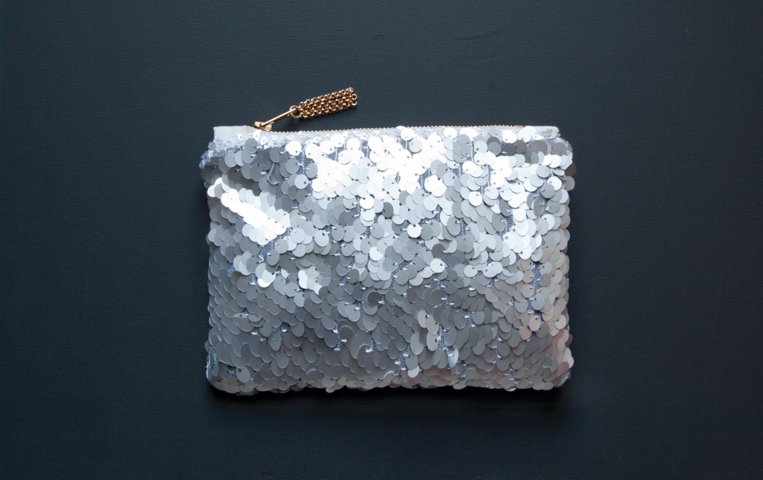 SALE. SILVER Sequin Clutch. Neutral Metallic Evening Clutch. Silver Wedding Pouch.