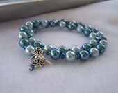 Blue Faux Pearl Beaded Necklace with Matching Dangle Earrings - Handmade Jewelry - Ready to Ship