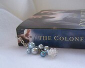 Blue and Gray Faux Pearl Beaded Dangling Bookmark - Handmade Bookmark - Ready to Ship