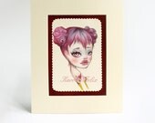Valentine - original illustration in paper frame. mature pin up girl by Karolin Felix
