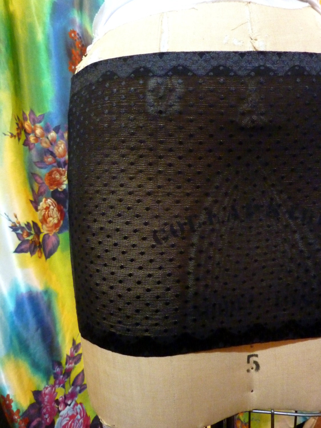 Stretch Black Lace Skirt Layering Mini Polka Dots Sheer Burlesque Belly Dance Gothic Lolita Steampunk med