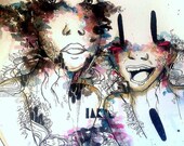 6x4 inch Surreal art, Contemporary art, photo art print. Watercolor and ink art print, contemporary art, abstract face illustration print