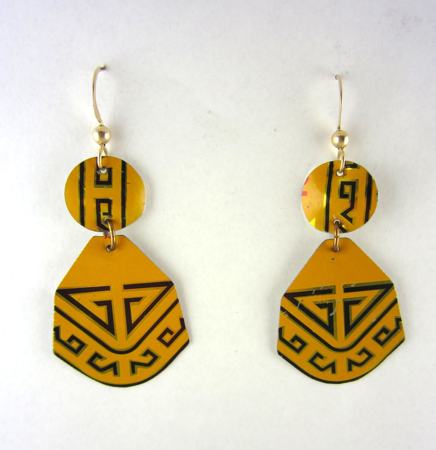 Aztec Gold Recycled Tin Earrings