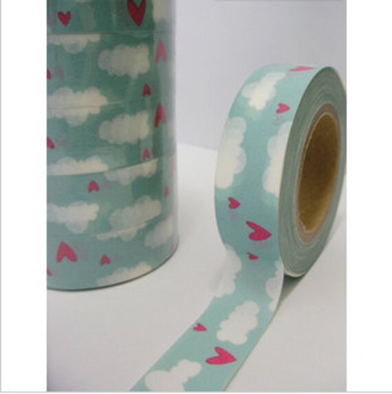 Sky w/ clouds and pink birds-- Washi Tape -- single roll Il_570xn