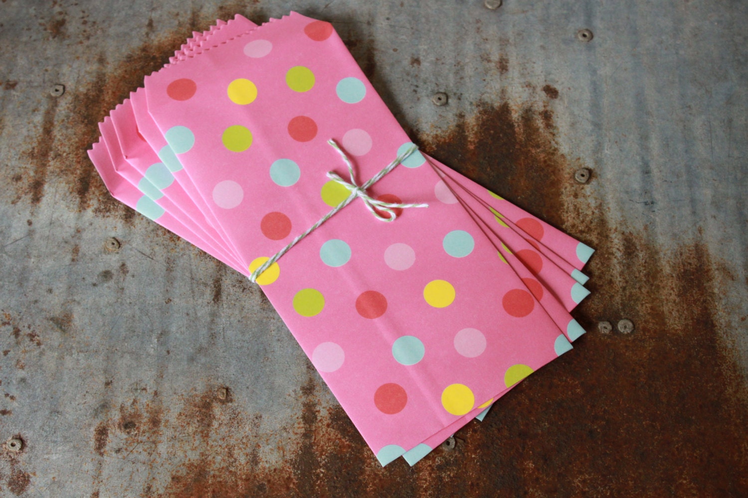 Money Envelopes -- Paper Favor Bags -- 10 count -- pink w/ multi poka dots Il_570xn