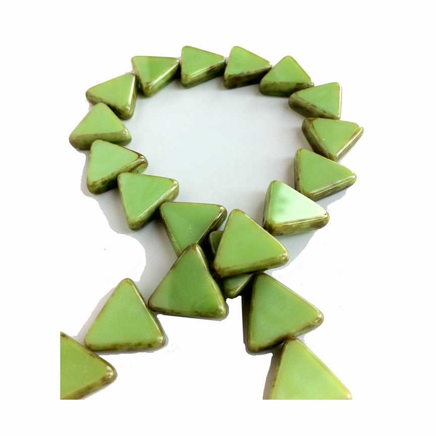 Green Triangle Glass Beads Czech Picasso Edge Trim - msbijouxbeads