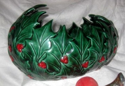 SALE Vintage 1950's Holly Leaves Christmas Punch Bowl,Planter Was 49.99 Now 24.99