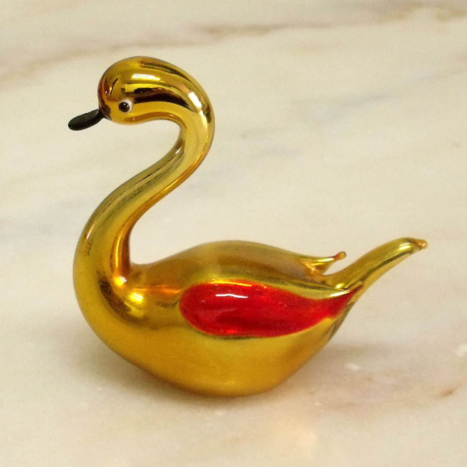 Vintage Gold Hand Blown Glass Duck Figurine By Helenaaleixoglamour