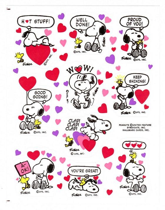 Vintage Snoopy Valentine Sticker Sheet Hallmark Peanuts