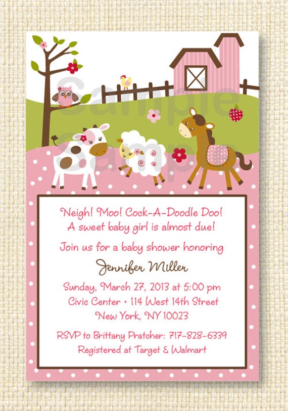 Pink Farm Animal Baby Shower Invitation Printable