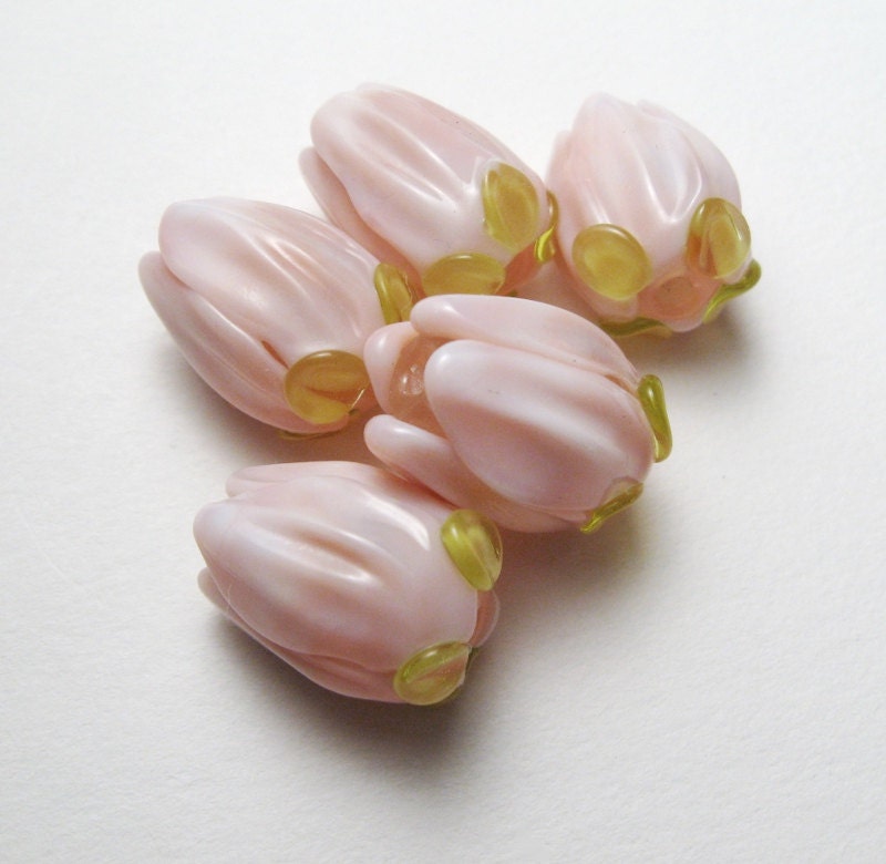 PINK ROSES, Lampwork Flower Bud Beads, handmade jewelry supplies sra