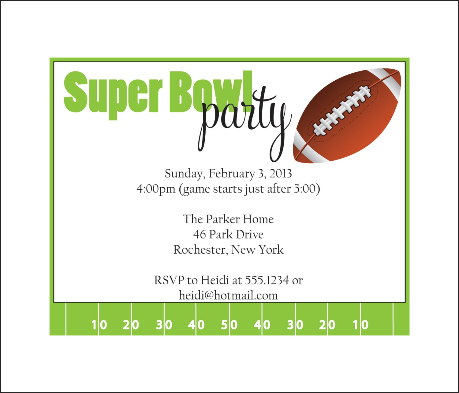 Super Bowl party invitation set of 10 by SimplyStampedInvites