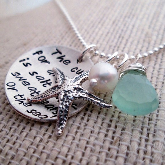 The Sea hand stamped necklace Ocean Necklace by JLynnCreations
