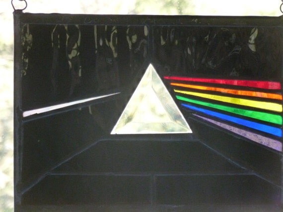Dark Side Of The Moon Stained Glass Panel Pink by GlassMonkeyArts