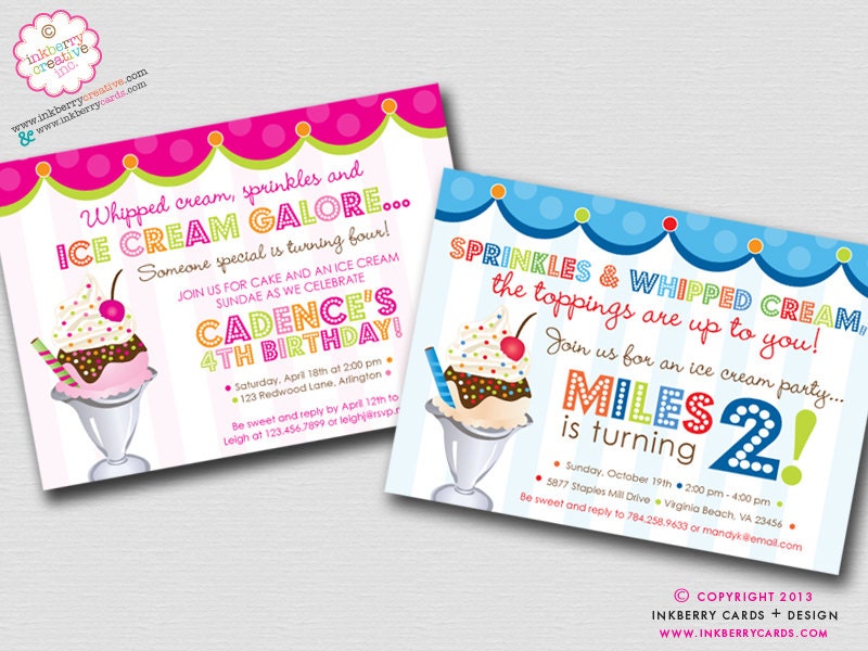 Sprinkles on Top Ice Cream Sundae Birthday Party Invitation (Digital File OR Cardstock Printed Cards Also Available) Il_570xn