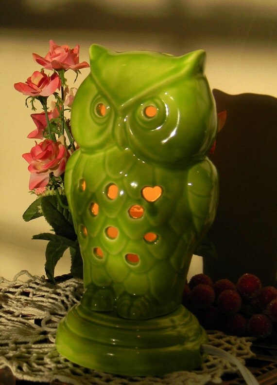 Ceramic Owl Lamp Night Light TV light by EnchantdMushroomLand