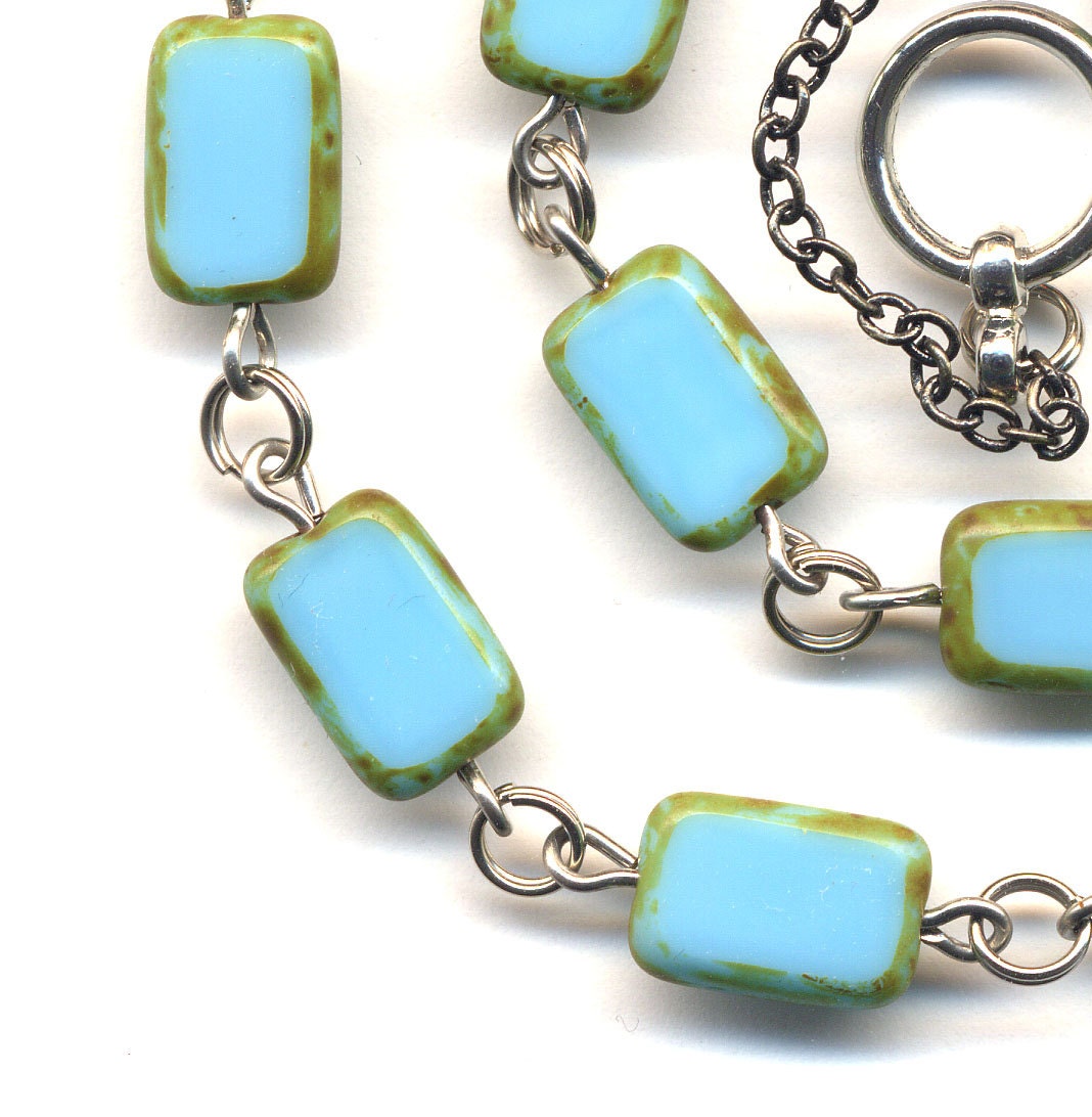 Turquoise Necklace, Mod Style Necklace, Purely Sleeping Beauty Turquoise Treasure Czech Glass Necklace