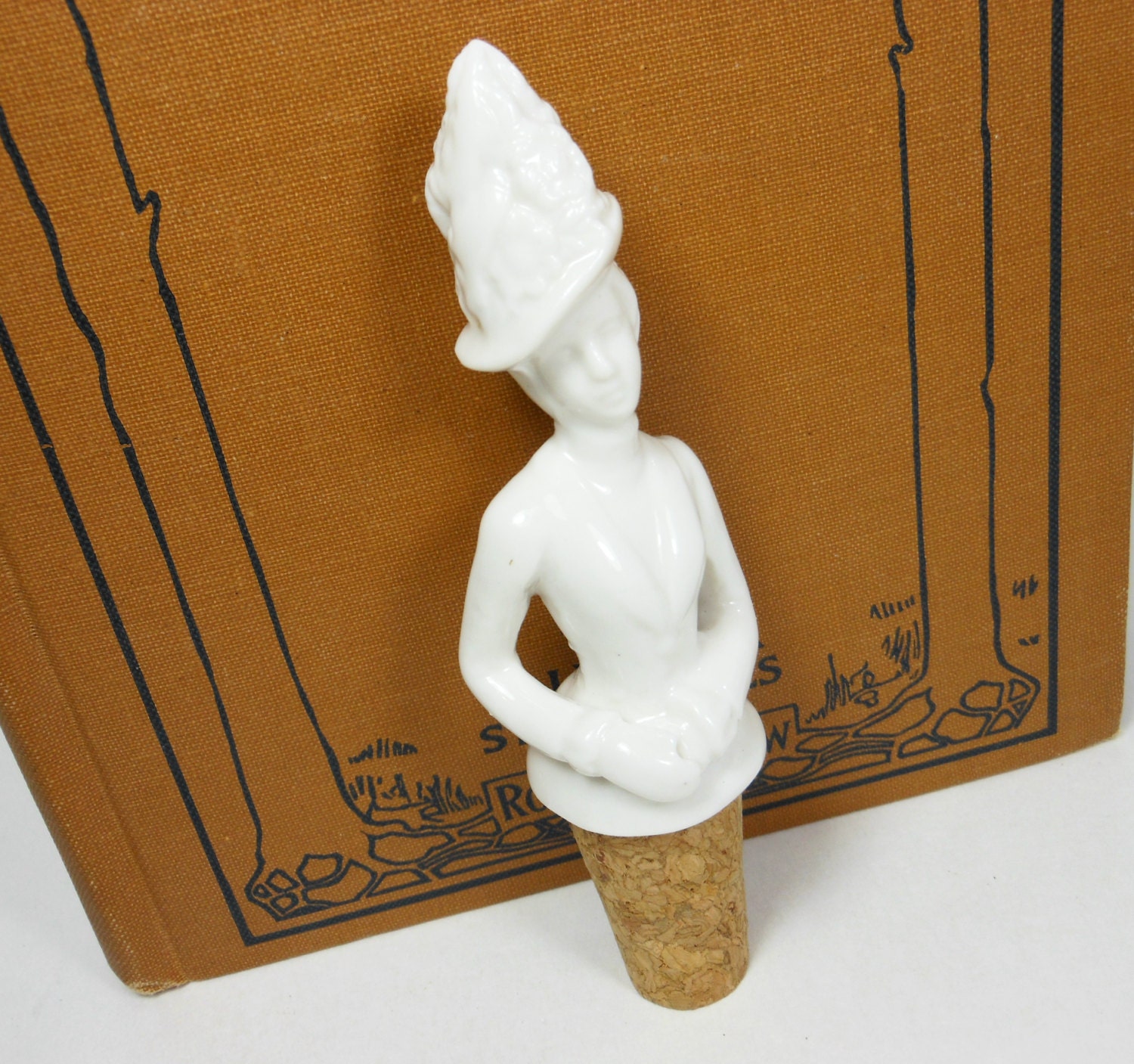 Vintage Milk Glass Bottle Stopper Cork by PeachyChicBoutique