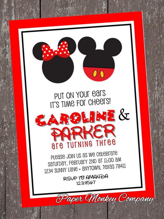 Mickey and Minnie Mouse Birthday Invitation Il_570xn
