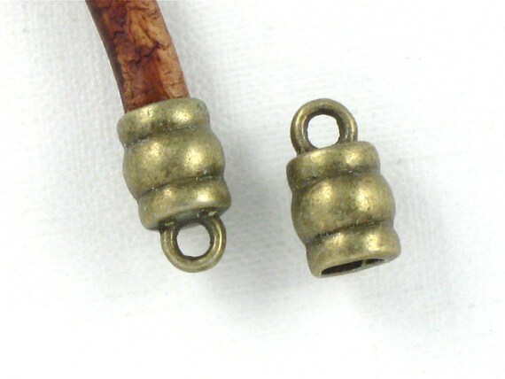 50 antique bronze leather jewelry End Caps with loop by ThePeddler