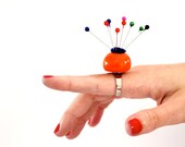 Pin Cushion Ring Ceramic ,  big bold oversize outrageous handmade cocktail ring - Neon Orange - StudioLeanne