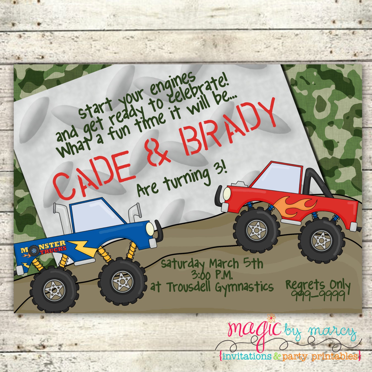 Digital Birthday printable Invitations: Monster Truck 3rd Birthday Il_170x135
