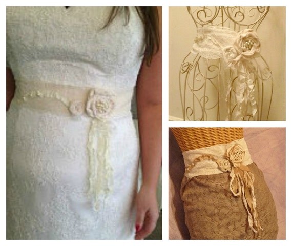 Bohemian Wedding Sash Womens Bouquet Belt Neutral by SavoyFaire