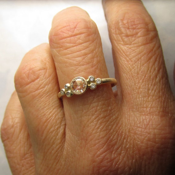 Rose Cut Moissanite Engagement Ring 14k Yellow Gold