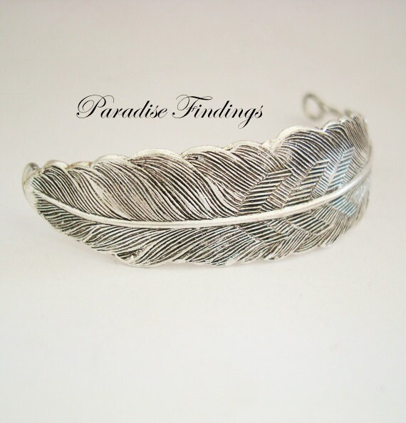 Silver Ox Bracelet Jewelry Supply, Feather Cuff Component, Rings Added ...