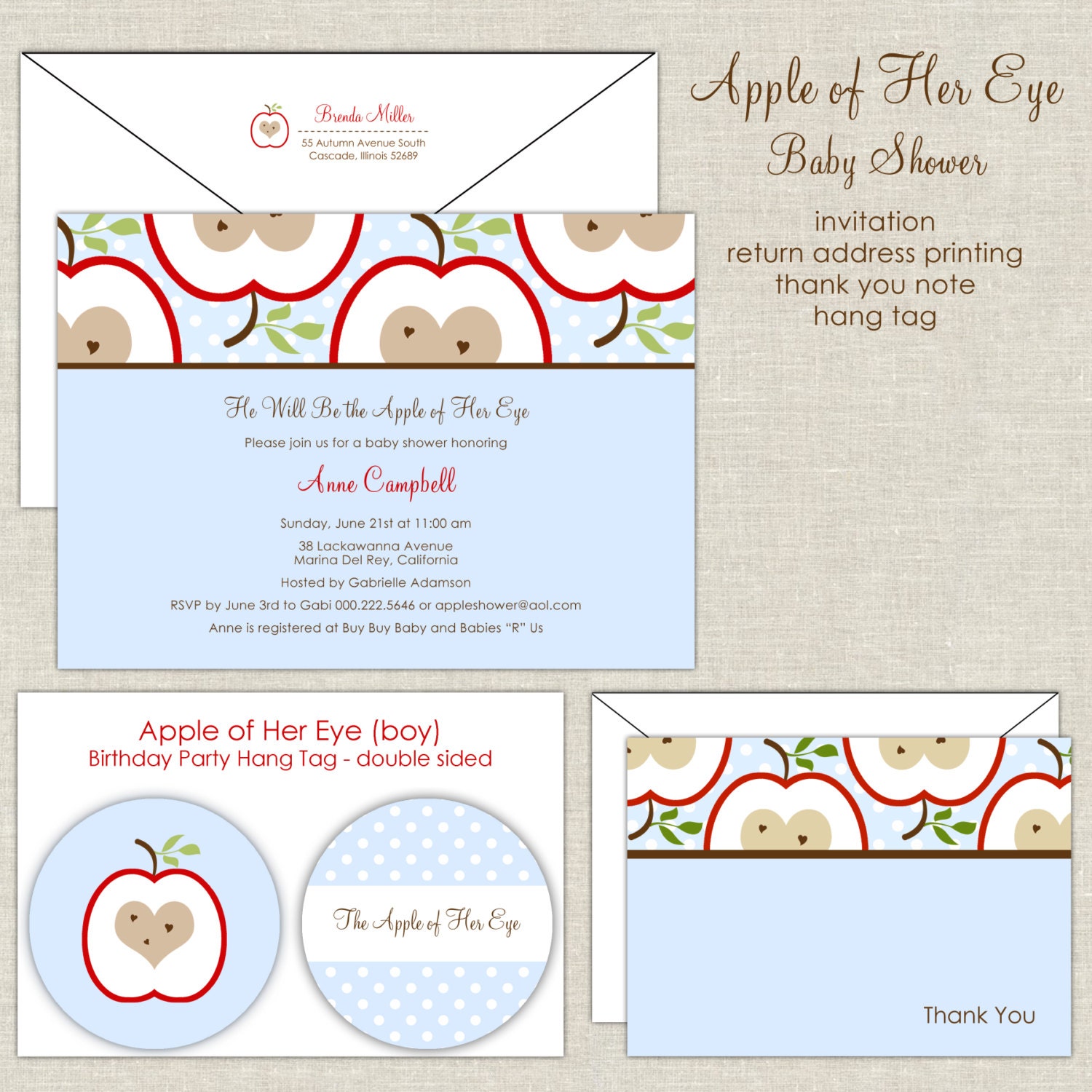 Apple of Her Eye Baby Shower Invitation (boy)