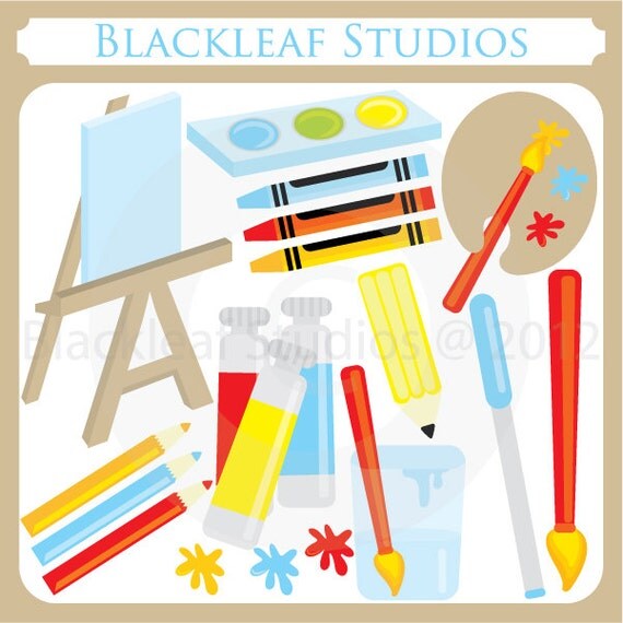 Art and Craft Party Clip Art Instant Download - paints, brush, pallette, water colours, easel - Personal and Commercial Use Clipart Il_570xn