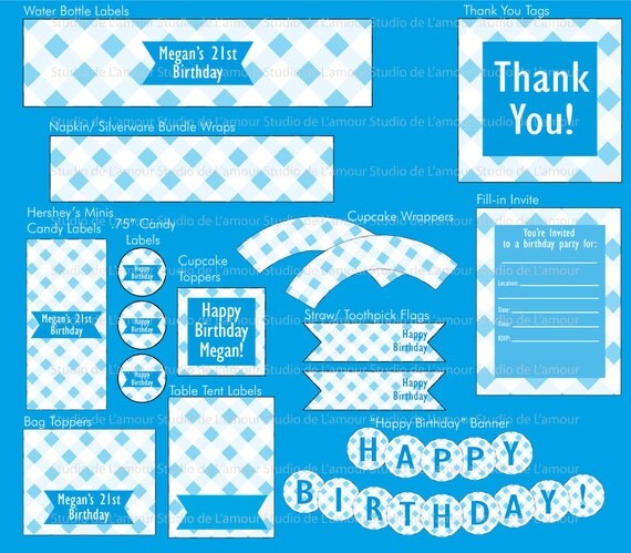 PRINTABLE Gingham Birthday Party DIY PDF Package Il_570xn